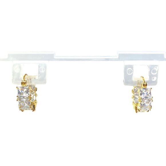 Clear Rhinestone Hoop Earrings Pierced Gold Tone Sparkle Evening Elegant Jewelry - Picture 2 of 10